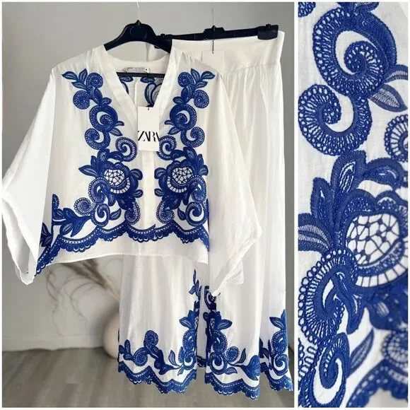 Zara Co-Ord Set Embroidered Blouse And Skirt - Picture 2 of 15